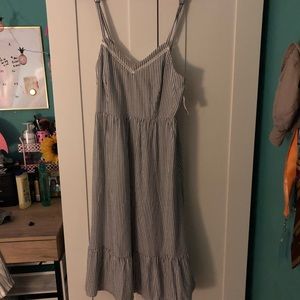 New Navy Blue and White Striped Cami Midi Dress